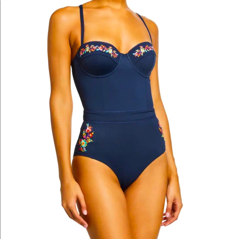 Johnny Was Golda Corset Embroidered Underwire One Piece Swimsuit